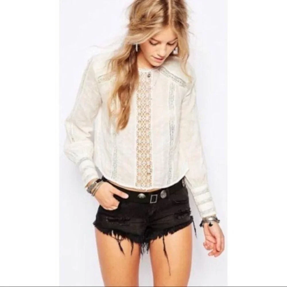 Free People Button Back Lace XS Top Without You Burgundy Maroon Anthropologie